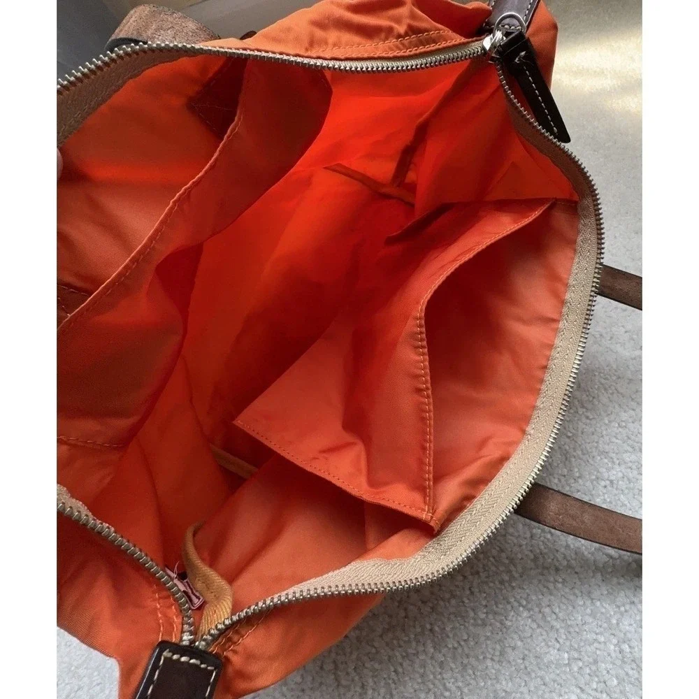 Dooney Bourke Wayfarer Light Weight Tote Bag Nylon Leather Trim Shoulder Orange